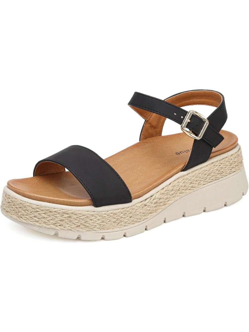 Women's Platform Espadrille Wedge Sandals Ankle Strap A Black Open Toe Sandals